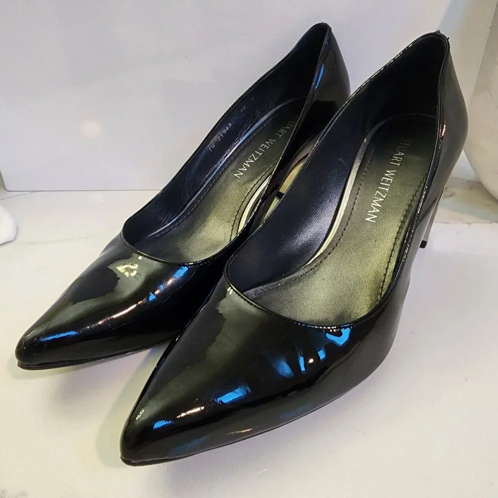 Stuart Weitzman Patent Leather W/Mirrored Clear Heel - Size 10 - Picture 2 of 10